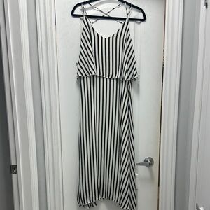 Striped Black & White Sleeveless Maxi Dress